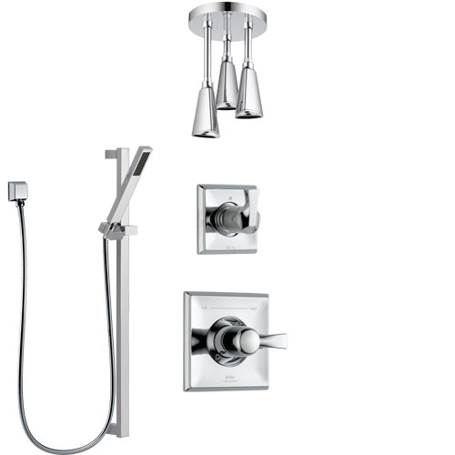 Delta Dryden Chrome Finish Shower System with Control Handle, 3-Setting Diverter, Ceiling Mount Showerhead, and Hand Shower with Slidebar SS14514