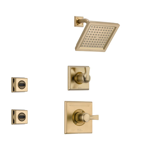 Delta Dryden Champagne Bronze Shower System with Normal Shower Handle, 3-setting Diverter, Modern Square Showerhead, and 2 Body Sprays SS145181CZ