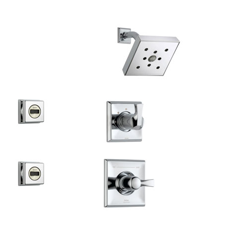 Delta Dryden Chrome Shower System with Normal Shower Handle, 3-setting Diverter, Modern Square Showerhead, and 2 Body Sprays SS145185