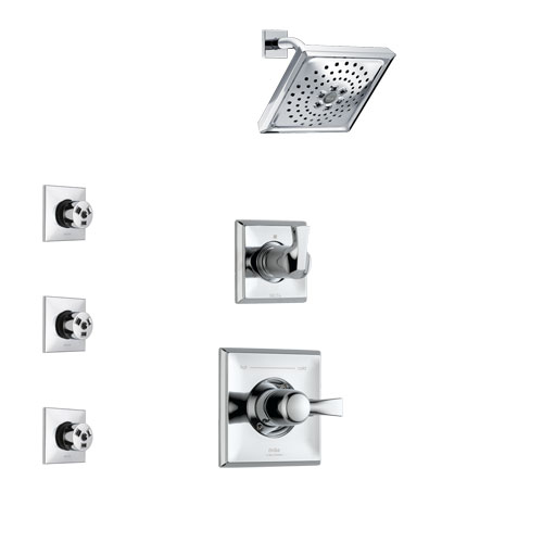 Delta Dryden Chrome Finish Shower System with Control Handle, 3-Setting Diverter, Showerhead, and 3 Body Sprays SS14518