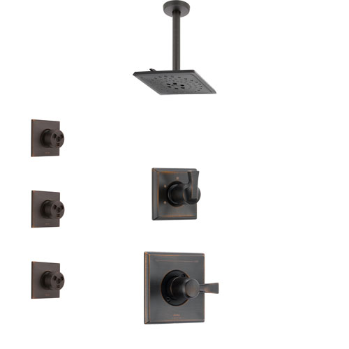 Delta Dryden Venetian Bronze Finish Shower System with Control Handle, 3-Setting Diverter, Ceiling Mount Showerhead, and 3 Body Sprays SS1451RB4