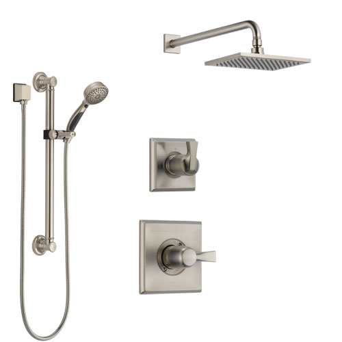 Delta Dryden Stainless Steel Finish Shower System with Control Handle, 3-Setting Diverter, Showerhead, and Hand Shower with Grab Bar SS1451SS1
