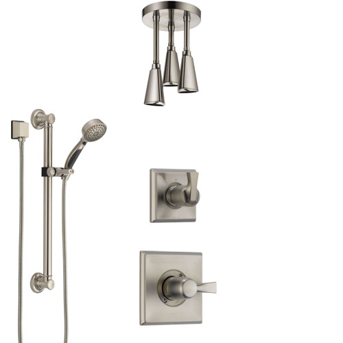 Delta Dryden Stainless Steel Finish Shower System with Control Handle, Diverter, Ceiling Mount Showerhead, and Hand Shower with Grab Bar SS1451SS3