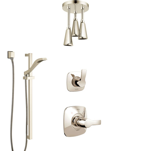 Delta Tesla Polished Nickel Shower System with Control Handle, 3-Setting Diverter, Ceiling Mount Showerhead, and Hand Shower with Slidebar SS1452PN3
