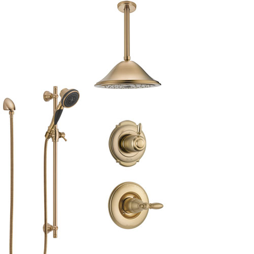 Delta Victorian Champagne Bronze Shower System with Control Handle, Diverter, Ceiling Mount Showerhead, and Hand Shower with Slidebar SS1455CZ2