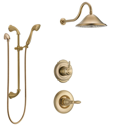 Delta Victorian Champagne Bronze Finish Shower System with Control Handle, 3-Setting Diverter, Showerhead, and Hand Shower with Slidebar SS1455CZ4