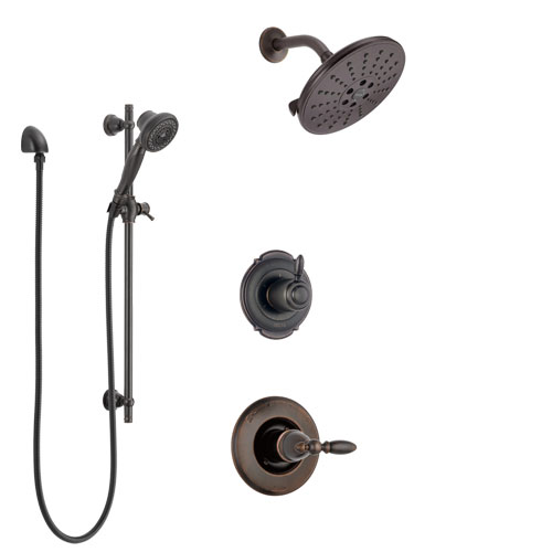 Delta Victorian Venetian Bronze Finish Shower System with Control Handle, 3-Setting Diverter, Showerhead, and Hand Shower with Slidebar SS1455RB6