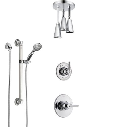 Delta Trinsic Chrome Finish Shower System with Control Handle, 3-Setting Diverter, Ceiling Mount Showerhead, and Hand Shower with Grab Bar SS14593