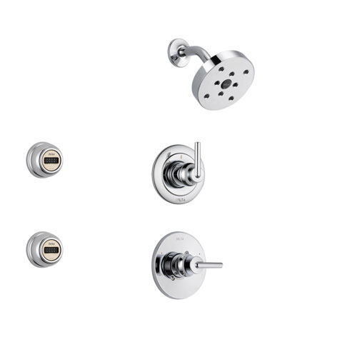 Delta Trinsic Chrome Shower System with Normal Shower Handle, 3-setting Diverter, Modern Round Showerhead, and 2 Body Sprays SS145983
