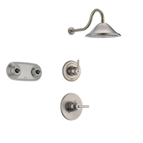 Delta Trinsic Stainless Steel Shower System with Normal Shower Handle, 3-setting Diverter, Large Rain Showerhead, and Dual Body Spray Shower Plate SS145984SS