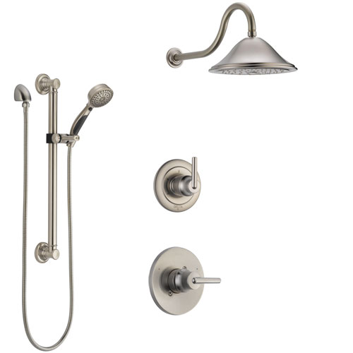 Delta Trinsic Stainless Steel Finish Shower System with Control Handle, 3-Setting Diverter, Showerhead, and Hand Shower with Grab Bar SS1459SS5