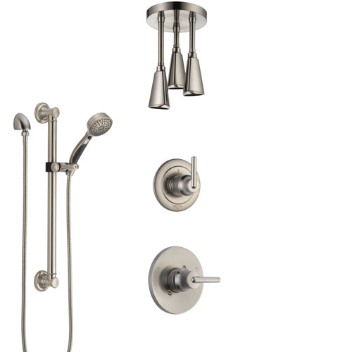 Delta Trinsic Stainless Steel Finish Shower System with Control Handle, Diverter, Ceiling Mount Showerhead, and Hand Shower with Grab Bar SS1459SS6