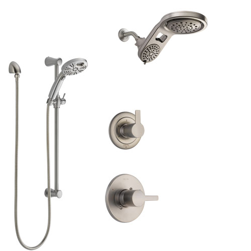 Delta Compel Stainless Steel Finish Shower System with Control Handle, Diverter, Dual Showerhead, and Temp2O Hand Shower with Slidebar SS1461SS4