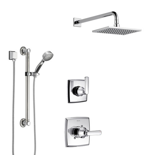 Delta Ashlyn Chrome Finish Shower System with Control Handle, 3-Setting Diverter, Showerhead, and Hand Shower with Grab Bar SS14648