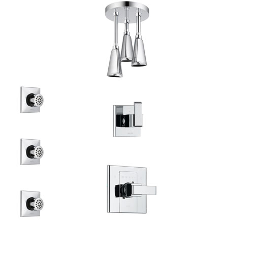 Delta Arzo Chrome Finish Shower System with Control Handle, 3-Setting Diverter, Ceiling Mount Showerhead, and 3 Body Sprays SS14863