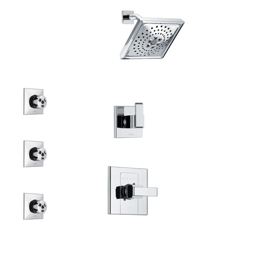 Delta Arzo Chrome Finish Shower System with Control Handle, 3-Setting Diverter, Showerhead, and 3 Body Sprays SS14868