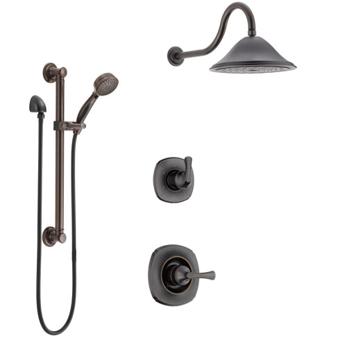 Delta Addison Venetian Bronze Finish Shower System with Control Handle, 3-Setting Diverter, Showerhead, and Hand Shower with Grab Bar SS1492RB5