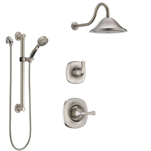 Delta Addison Stainless Steel Finish Shower System with Control Handle, 3-Setting Diverter, Showerhead, and Hand Shower with Grab Bar SS1492SS2