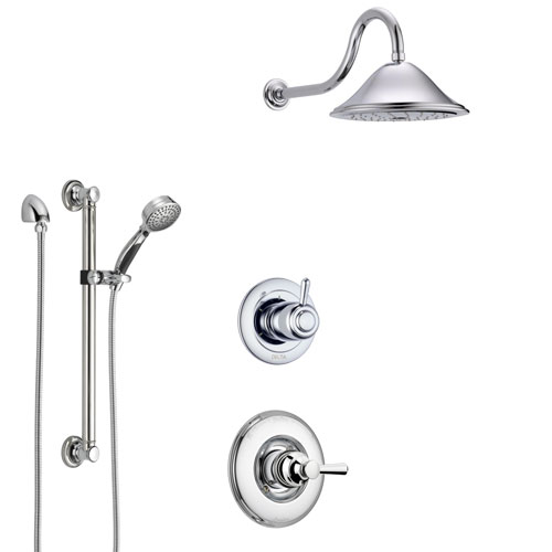 Delta Linden Chrome Finish Shower System with Control Handle, 3-Setting Diverter, Showerhead, and Hand Shower with Grab Bar SS14933