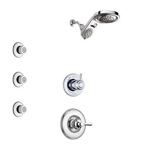 Delta Linden Chrome Finish Shower System with Control Handle, 3-Setting Diverter, Dual Showerhead, and 3 Body Sprays SS14936