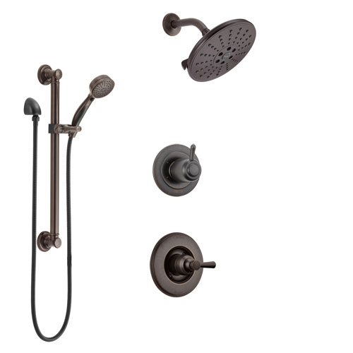 Delta Linden Venetian Bronze Finish Shower System with Control Handle, 3-Setting Diverter, Showerhead, and Hand Shower with Grab Bar SS1493RB5