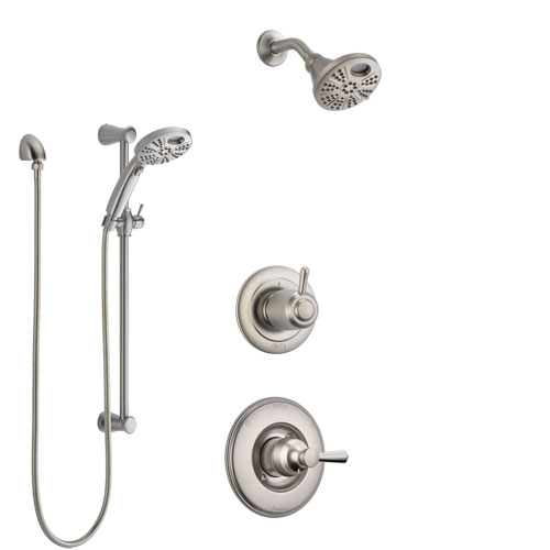 Delta Linden Stainless Steel Finish Shower System with Control Handle, 3-Setting Diverter, Temp2O Showerhead, and Hand Shower with Slidebar SS1493SS8