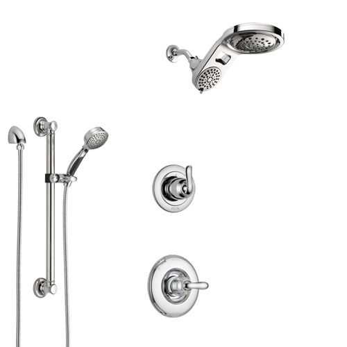 Delta Linden Chrome Finish Shower System with Control Handle, 3-Setting Diverter, Dual Showerhead, and Hand Shower with Grab Bar SS14943