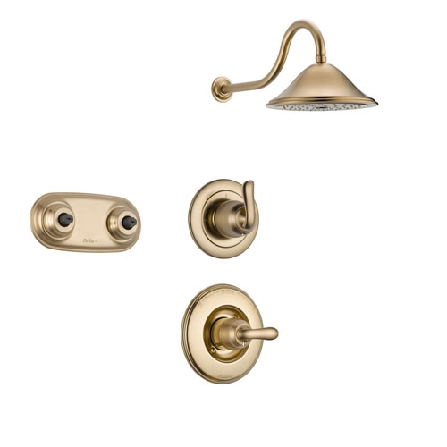 Delta Linden Champagne Bronze Shower System with Normal Shower Handle, 3-setting Diverter, Large Rain Showerhead, and Dual Body Spray Shower Plate SS149484CZ