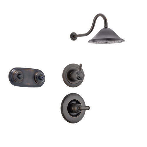Delta Linden Venetian Bronze Shower System with Normal Shower Handle, 3-setting Diverter, Large Rain Showerhead, and Dual Body Spray Plate SS149484RB