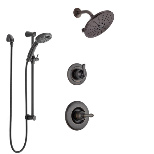 Delta Linden Venetian Bronze Finish Shower System with Control Handle, 3-Setting Diverter, Showerhead, and Temp2O Hand Shower with Slidebar SS1494RB3