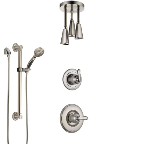 Delta Linden Stainless Steel Finish Shower System with Control Handle, Diverter, Ceiling Mount Showerhead, and Hand Shower with Grab Bar SS1494SS3