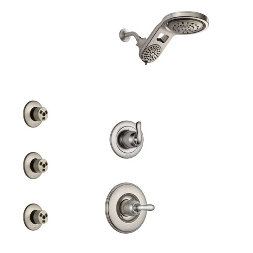 Delta Linden Stainless Steel Finish Shower System with Control Handle, 3-Setting Diverter, Dual Showerhead, and 3 Body Sprays SS1494SS6
