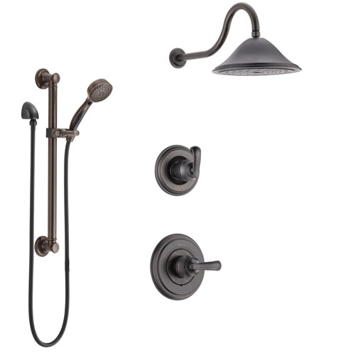 Delta Cassidy Venetian Bronze Finish Shower System with Control Handle, 3-Setting Diverter, Showerhead, and Hand Shower with Grab Bar SS14971RB5