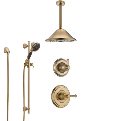 Delta Cassidy Champagne Bronze Shower System with Control Handle, Diverter, Ceiling Mount Showerhead, and Hand Shower with Slidebar SS14972CZ1