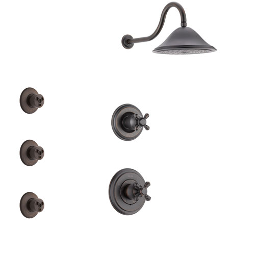 Delta Cassidy Venetian Bronze Finish Shower System with Control Handle, 3-Setting Diverter, Showerhead, and 3 Body Sprays SS14972RB4
