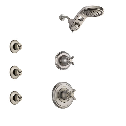 Delta Cassidy Stainless Steel Finish Shower System with Control Handle, 3-Setting Diverter, Dual Showerhead, and 3 Body Sprays SS14972SS5