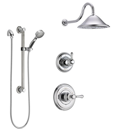 Delta Cassidy Chrome Finish Shower System with Control Handle, 3-Setting Diverter, Showerhead, and Hand Shower with Grab Bar SS149731