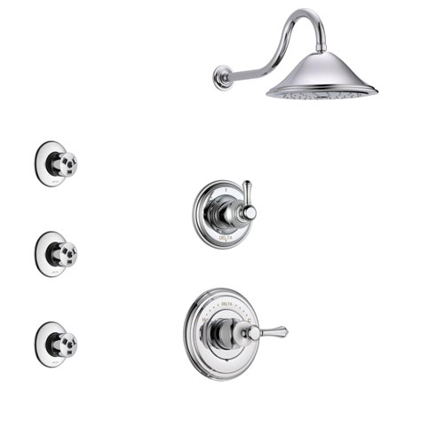 Delta Cassidy Chrome Finish Shower System with Control Handle, 3-Setting Diverter, Showerhead, and 3 Body Sprays SS149732