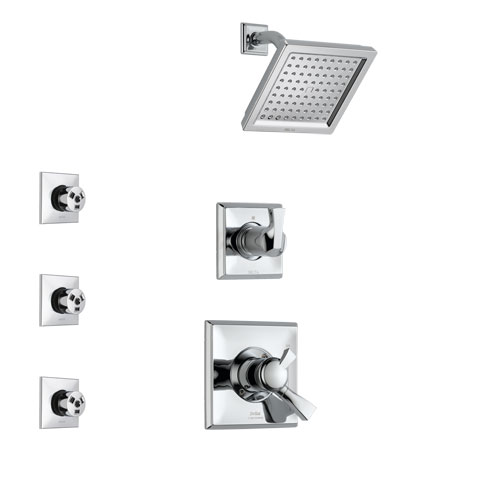 Delta Dryden Chrome Finish Shower System with Dual Control Handle, 3-Setting Diverter, Showerhead, and 3 Body Sprays SS1725112