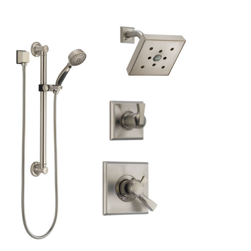 Delta Dryden Stainless Steel Finish Shower System with Dual Control Handle, 3-Setting Diverter, Showerhead, and Hand Shower with Grab Bar SS172512SS3
