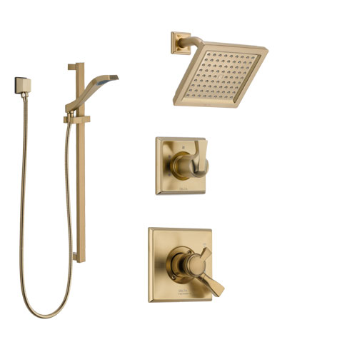 Delta Dryden Champagne Bronze Finish Shower System with Dual Control Handle, 3-Setting Diverter, Showerhead, and Hand Shower with Slidebar SS17251CZ2