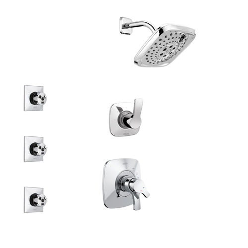 Delta Tesla Chrome Finish Shower System with Dual Control Handle, 3-Setting Diverter, Showerhead, and 3 Body Sprays SS172522