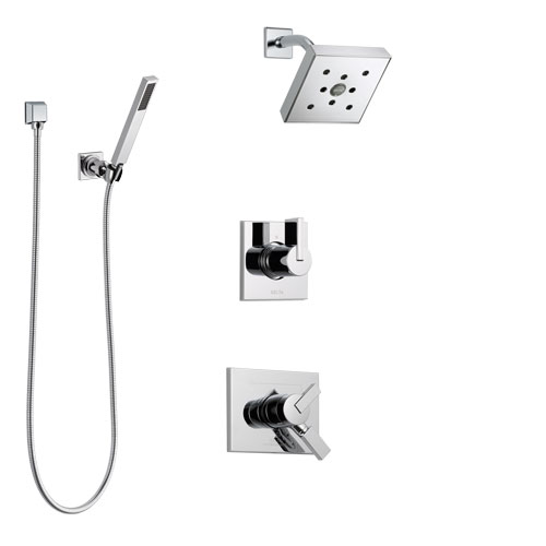 Delta Vero Chrome Finish Shower System with Dual Control Handle, 3-Setting Diverter, Showerhead, and Hand Shower with Wall Bracket SS1725324