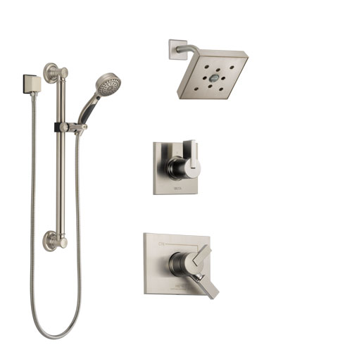 Delta Vero Stainless Steel Finish Shower System with Dual Control Handle, 3-Setting Diverter, Showerhead, and Hand Shower with Grab Bar SS172532SS3