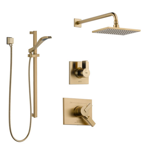 Delta Vero Champagne Bronze Finish Shower System with Dual Control Handle, 3-Setting Diverter, Showerhead, and Hand Shower with Slidebar SS17253CZ2