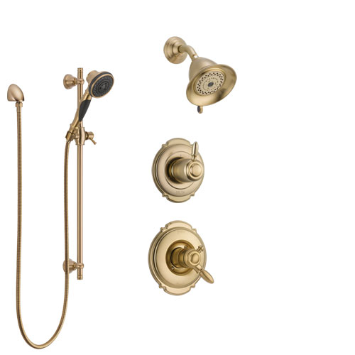 Delta Victorian Champagne Bronze Shower System with Dual Control Handle, 3-Setting Diverter, Showerhead, and Hand Shower with Slidebar SS17255CZ3