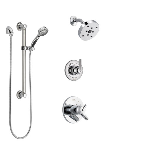 Delta Trinsic Chrome Finish Shower System with Dual Control Handle, 3-Setting Diverter, Showerhead, and Hand Shower with Grab Bar SS1725913