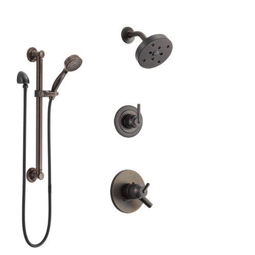 Delta Trinsic Venetian Bronze Finish Shower System with Dual Control Handle, 3-Setting Diverter, Showerhead, and Hand Shower with Grab Bar SS17259RB3