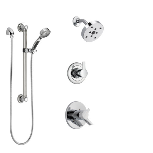 Delta Compel Chrome Finish Shower System with Dual Control Handle, 3-Setting Diverter, Showerhead, and Hand Shower with Grab Bar SS172613