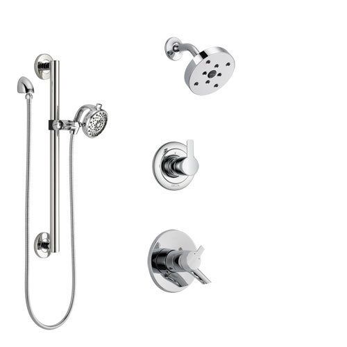 Delta Compel Chrome Finish Shower System with Dual Control Handle, 3-Setting Diverter, Showerhead, and Hand Shower with Grab Bar SS172615